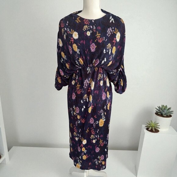 JAPPAREL Purple Floral Barrel Sleeve Midi Dress Size XS - Picture 1 of 7